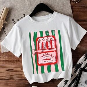 SHEIN Sardines Graphic Tee - White & Green